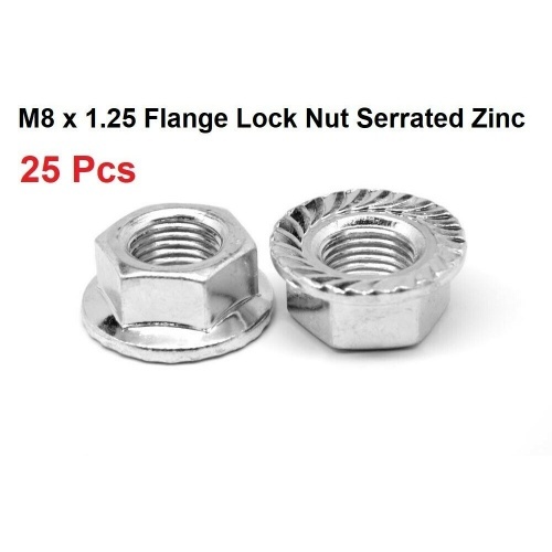 (Qty 25) M8 x 125 Flange Lock Nut Serrated Zinc